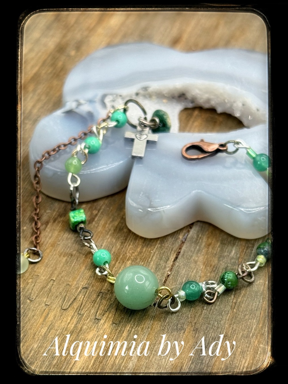 Green gemstones multi tone bracelet